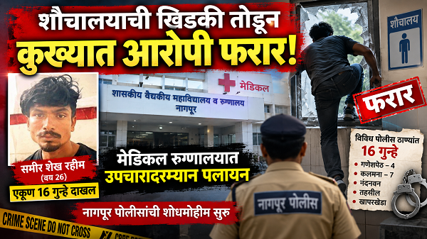 शौचालयाची खिडकी तोडून कुख्यात आरोपी फरार; नागपूर पोलिसांची शोधमोहीम सुरू