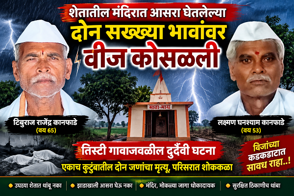 ⚡ शेतातील मंदिरात आसरा घेतलेल्या दोन सख्ख्या भावांवर वीज कोसळली; दोघांचाही मृत्यू